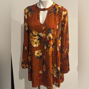 Blu Pepper Autumn Burnt Orange Floral Long Sleeve Dress or Tunic Top
